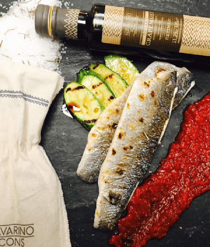 Grilled Seabass  with zucchini and grapemust 